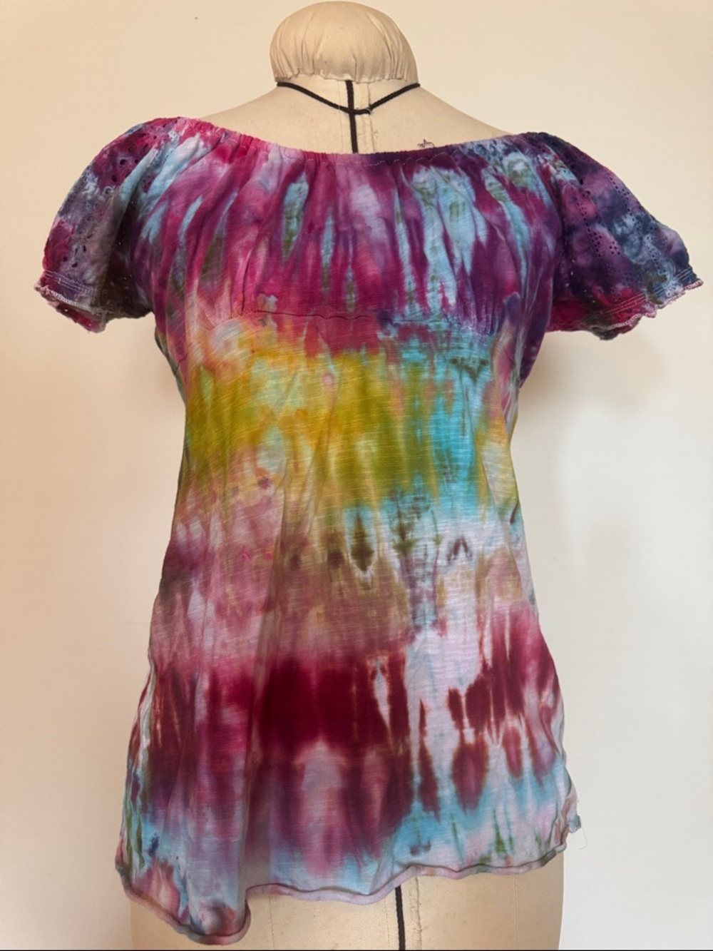 Self Esteem Tie-Dye Off-Shoulder Top in Violet, Blue & Yellow